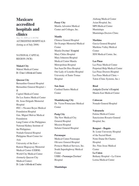 maxicare accredited hospitals